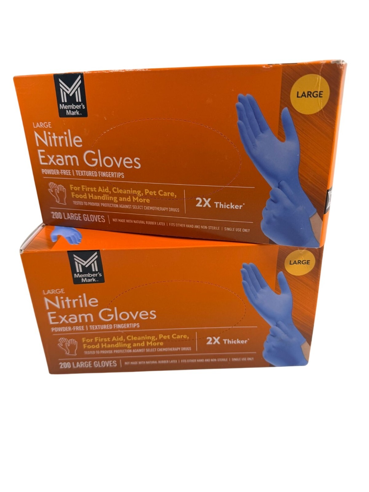 2 Members Mark Nitrile Exam Gloves Large Powder-Free 200 Count Textured Fingers