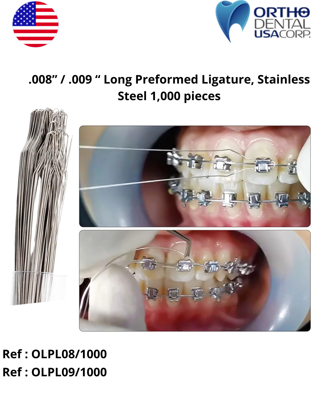 Orthodontic Preformed Ligature Wire SS Ties Long .008″ / .009″ 1000pcs OLPL-xx