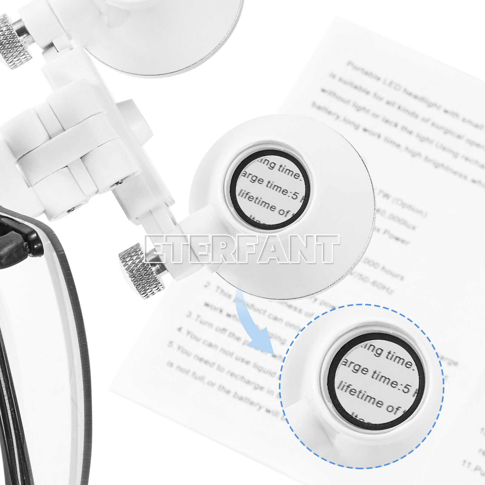 ETERFANT Dental 3.5x Magnifier Medical Binocular Loupes+3W LED Head Light Lamp
