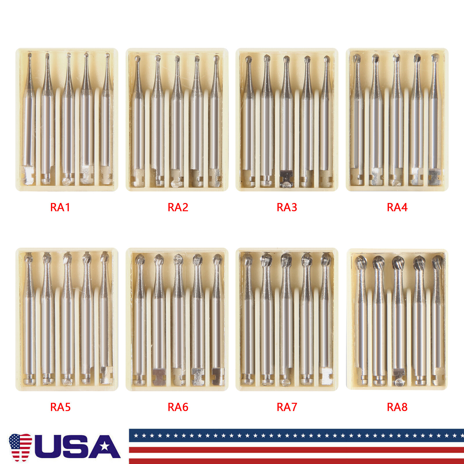5pcs/box Dental Round Latch Carbide Bur RA1 2 3 4 5 6 7 8 RA Drill F/ Slow Speed