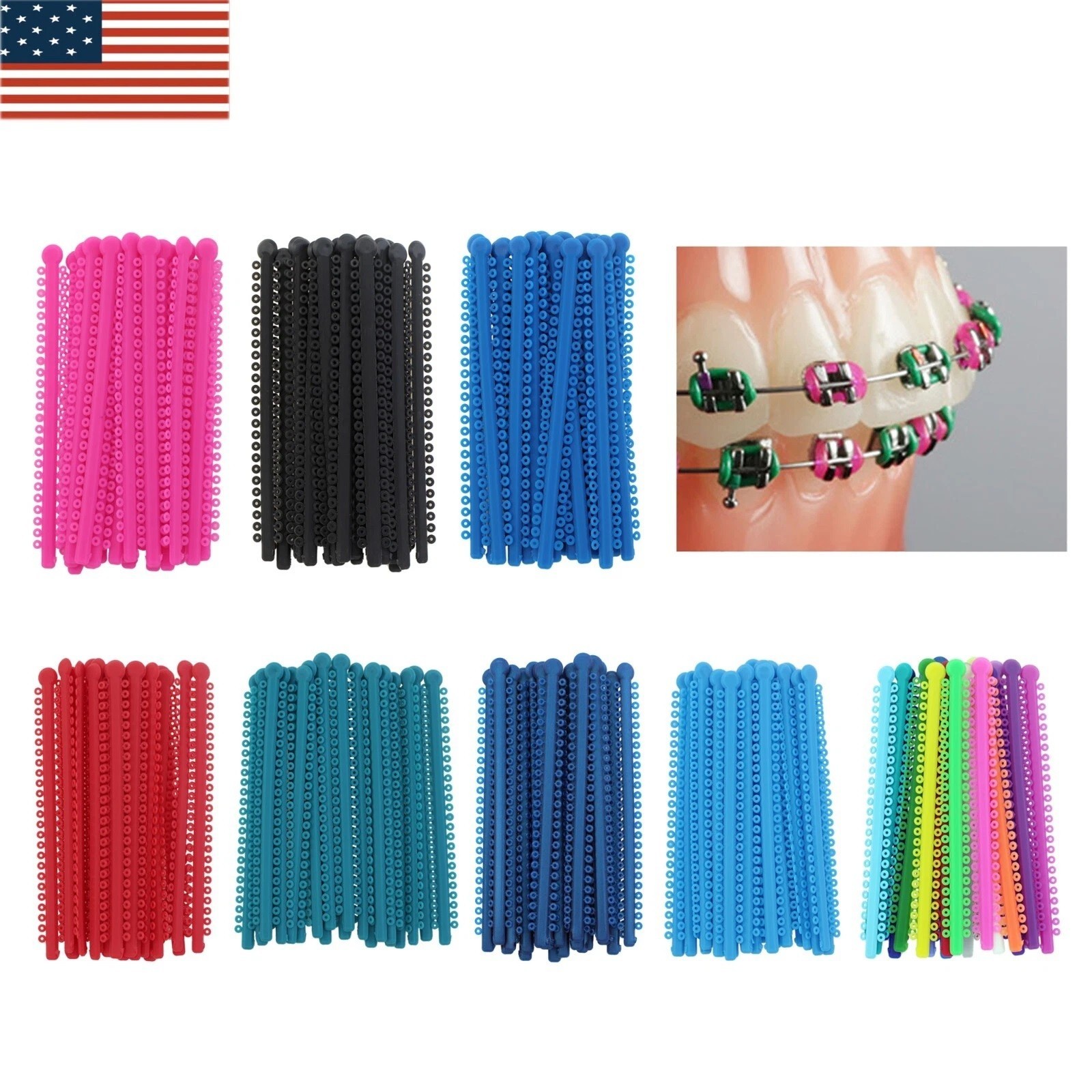 Dental Orthodontic Elastic Ligature Ties Rubber Bands Single/Double Color Brace