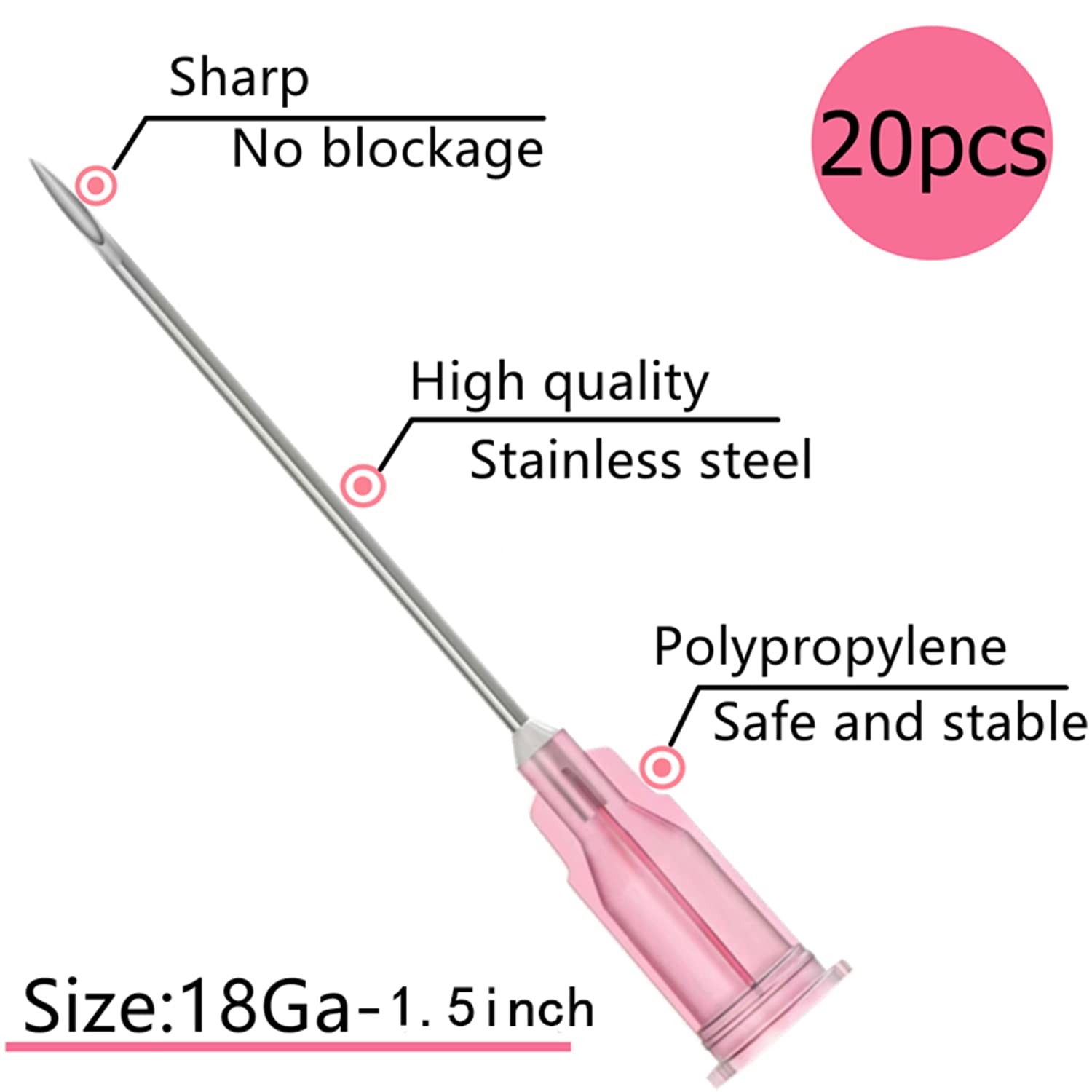 20 Pcs 18Ga 1.5 Inch/38mm Lab Dispensing Needle Luer Lock, 18Ga-1.5Inch