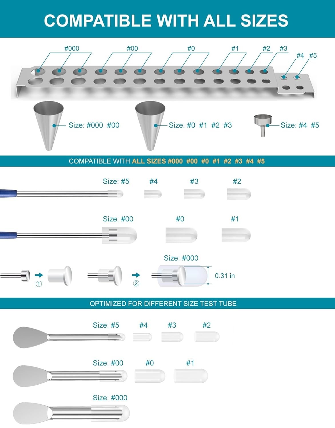 16 Piece Lab Filling Tools Kit with Funnels and Scoops for Powder Transfer and