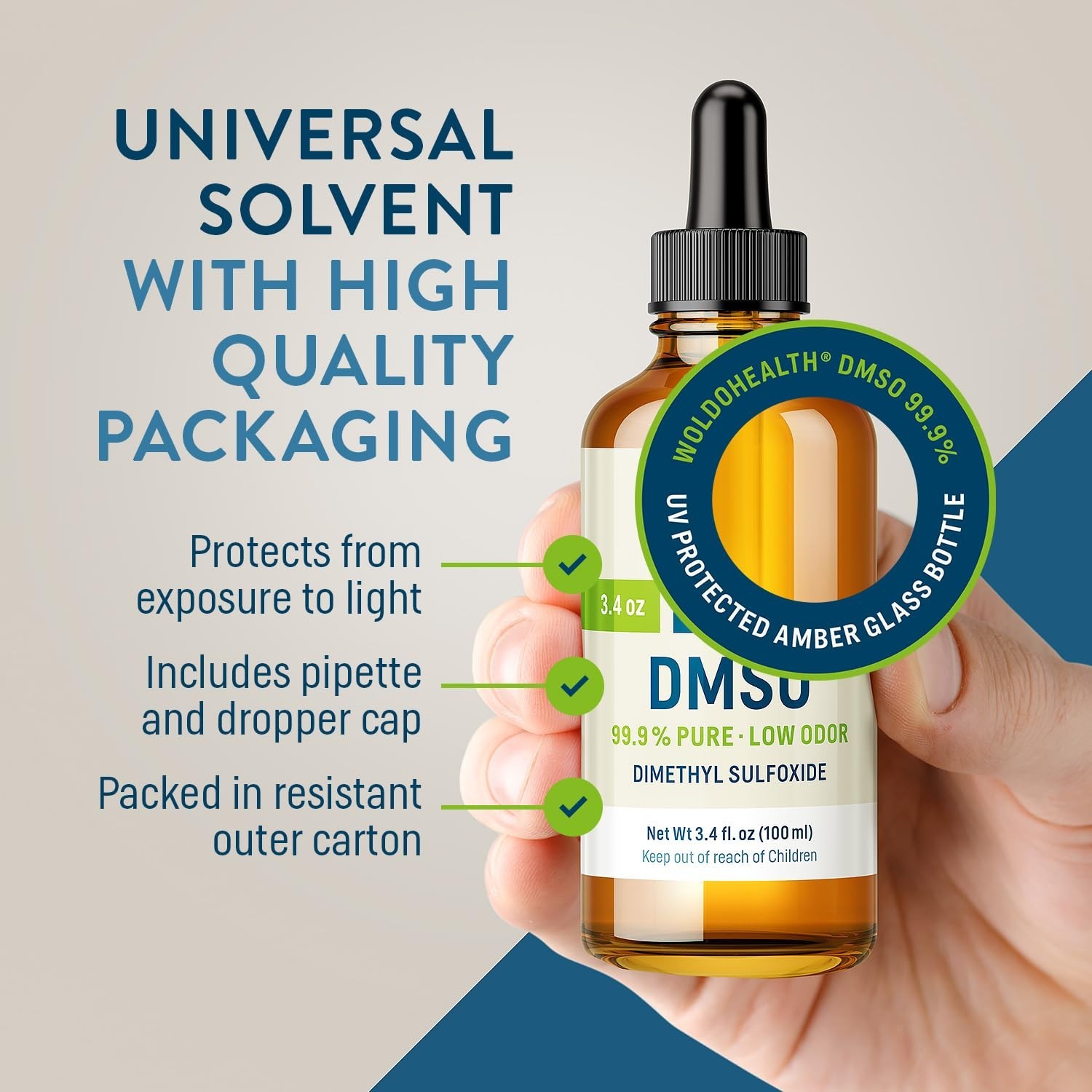 99.9% Pure DMSO Liquid – 3.38 fl. oz Dimethyl Sulfoxide Drops, Low Odor, Glass D