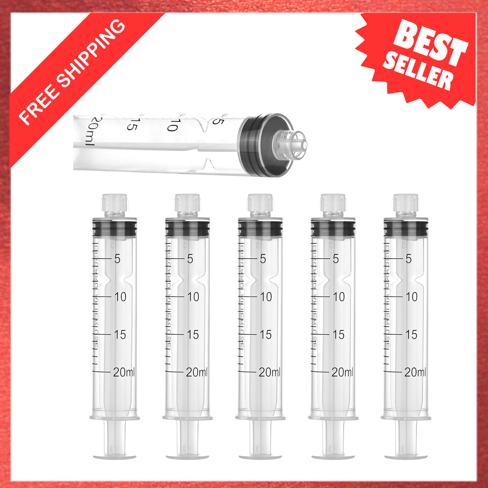 20ml Syringe with Cap, Luer Lock Liquid Transfer Syringes, 10 Pack, Clear Scale
