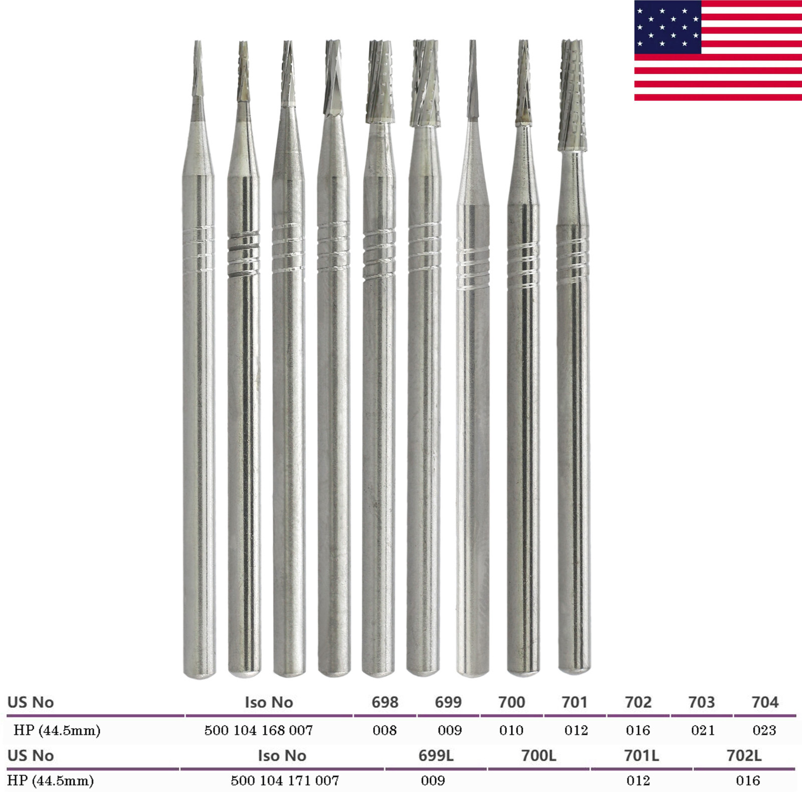 Wave Dental Burs Carbide HP 699 698 702L 703 44.5mm Long Straight Handpiece Bur