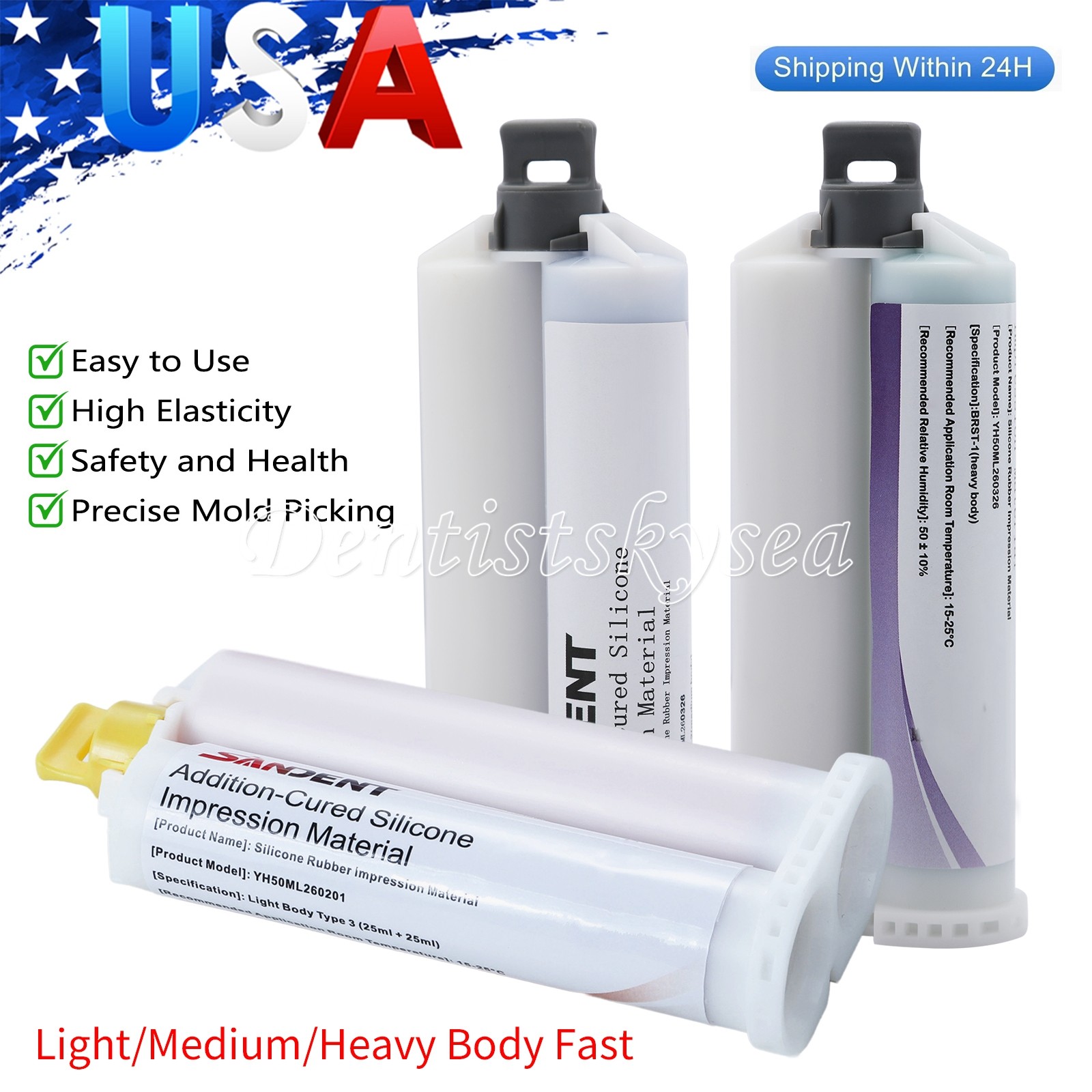 LIGHT MEDIUM HEAVY Body Impression Material Dental VPS FAST SET 50ML Cartridges