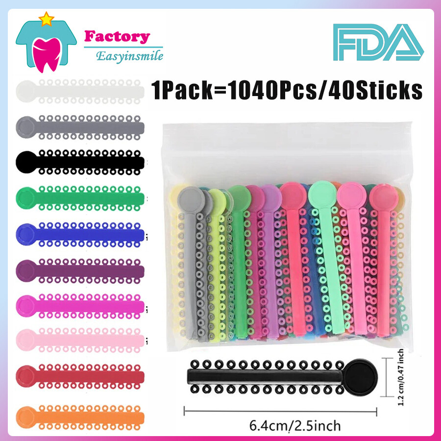 1040X Dental Elastic Ligature Ties Orthodontic Rubber Bands for Braces Colourful