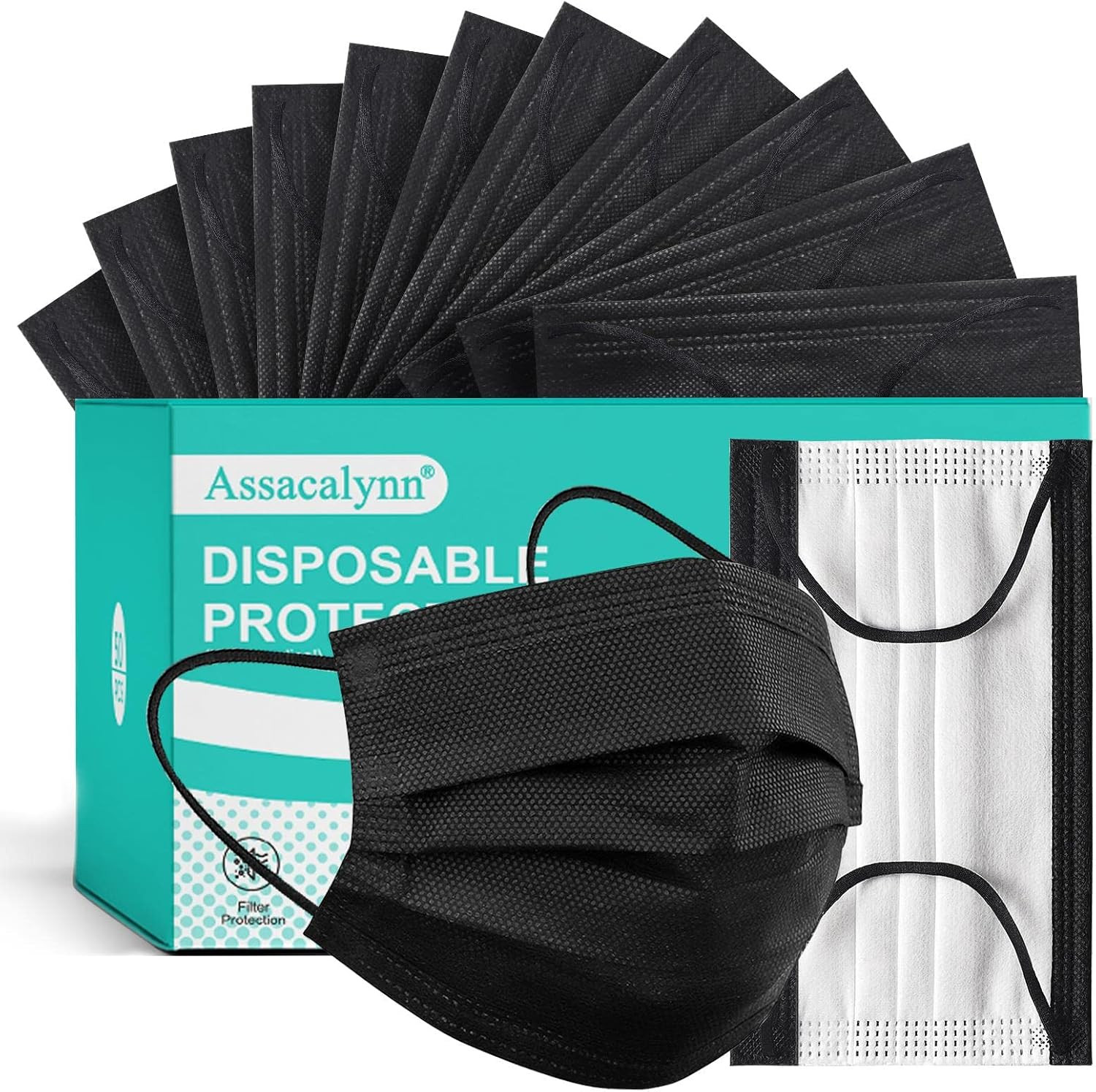 Disposable Mask 4 Layer 2023 Black Mask with White Inside, Breathable Single Use