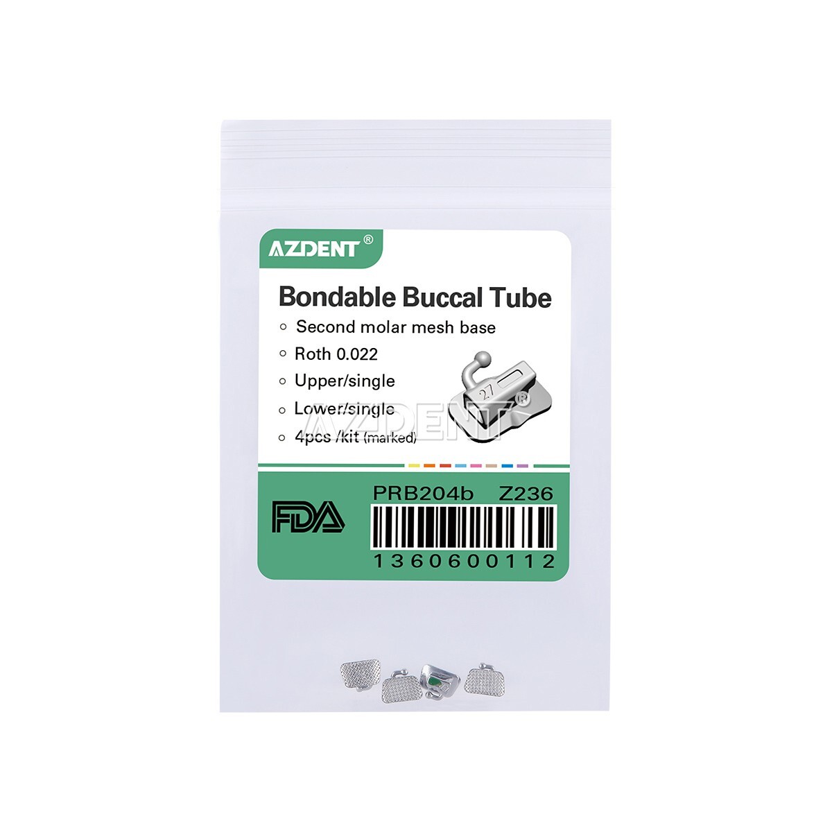 10X AZDENT Dental Ortho Buccal Tubes for 2nd Molar Bondable Non-Conv Roth.022
