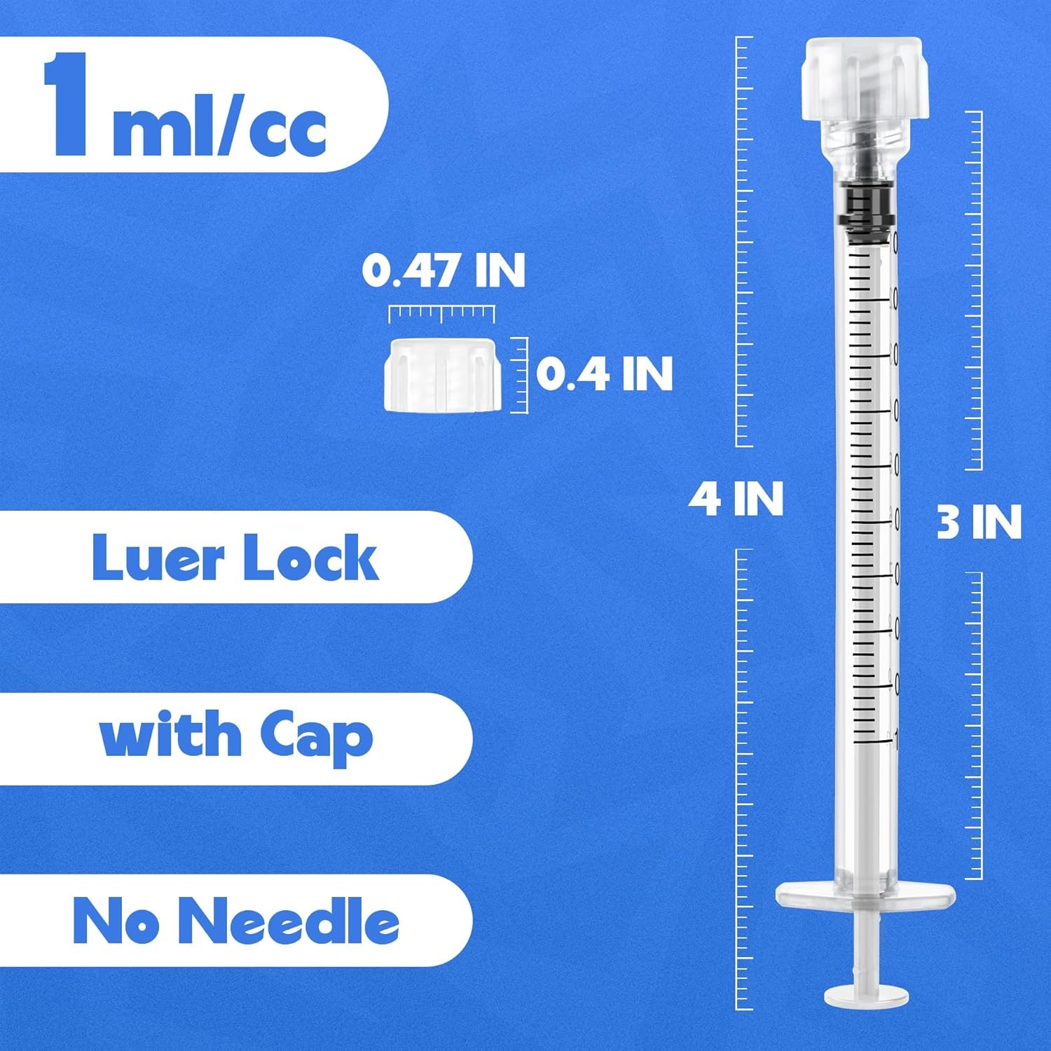 1mL Luer Lock Syringes without Needle – Syringe with Cap, Sterile 1ml