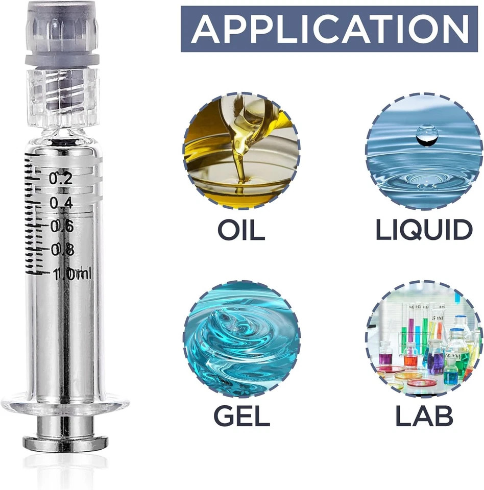 New 1ML Borosilicate Glass Tubes With Golden Metal Plunger for Liquid Glue Oil