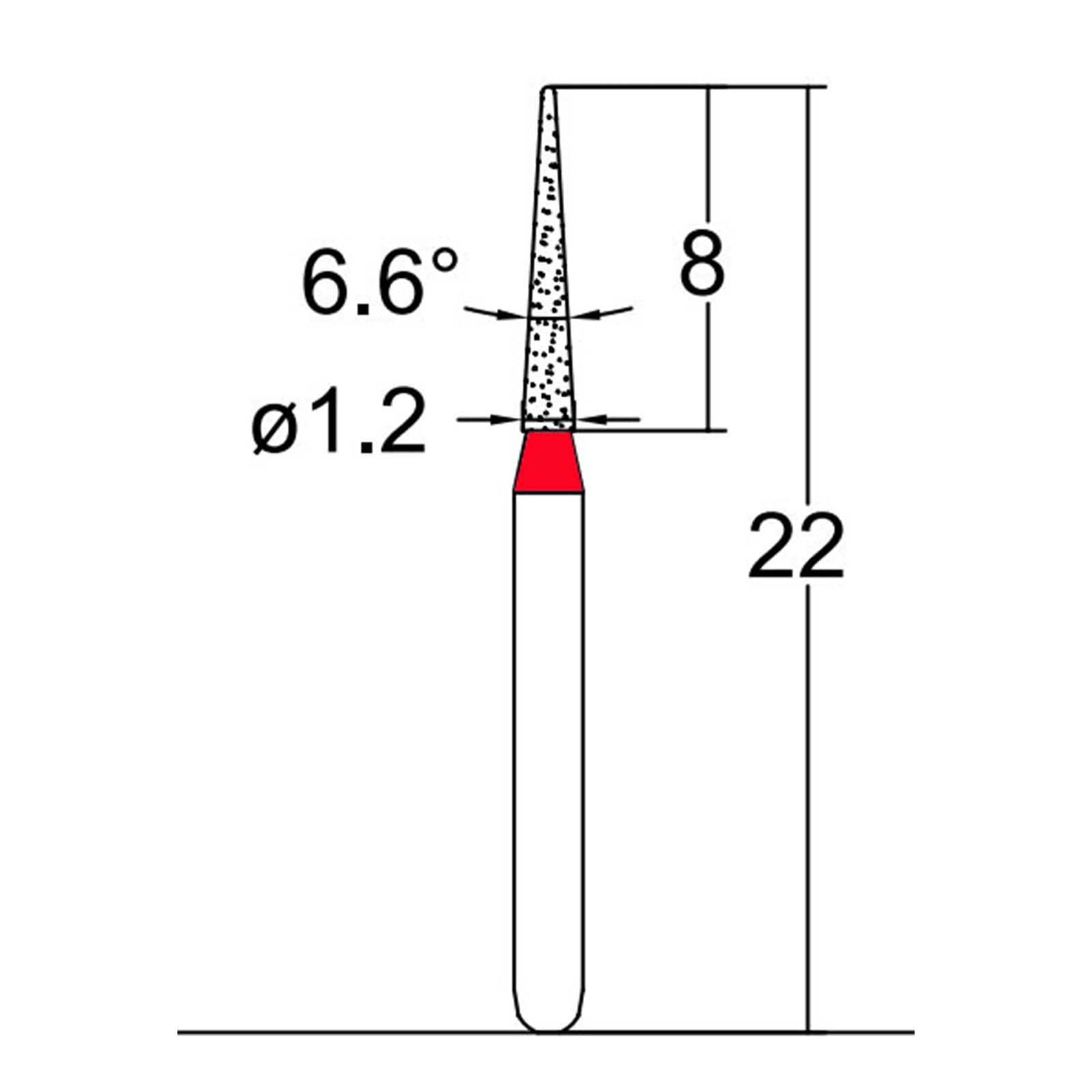 Conical Pointed, Slender 1.2 mm Dia. Fine Grit Diamond Dental Bur 25 Pcs