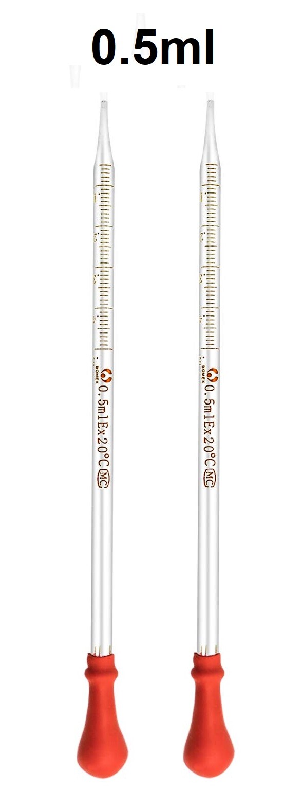 2Pk 0.5ml Glass Graduated Dropper Pipettes Lab Dropper with Red Rubber Cap&Scale
