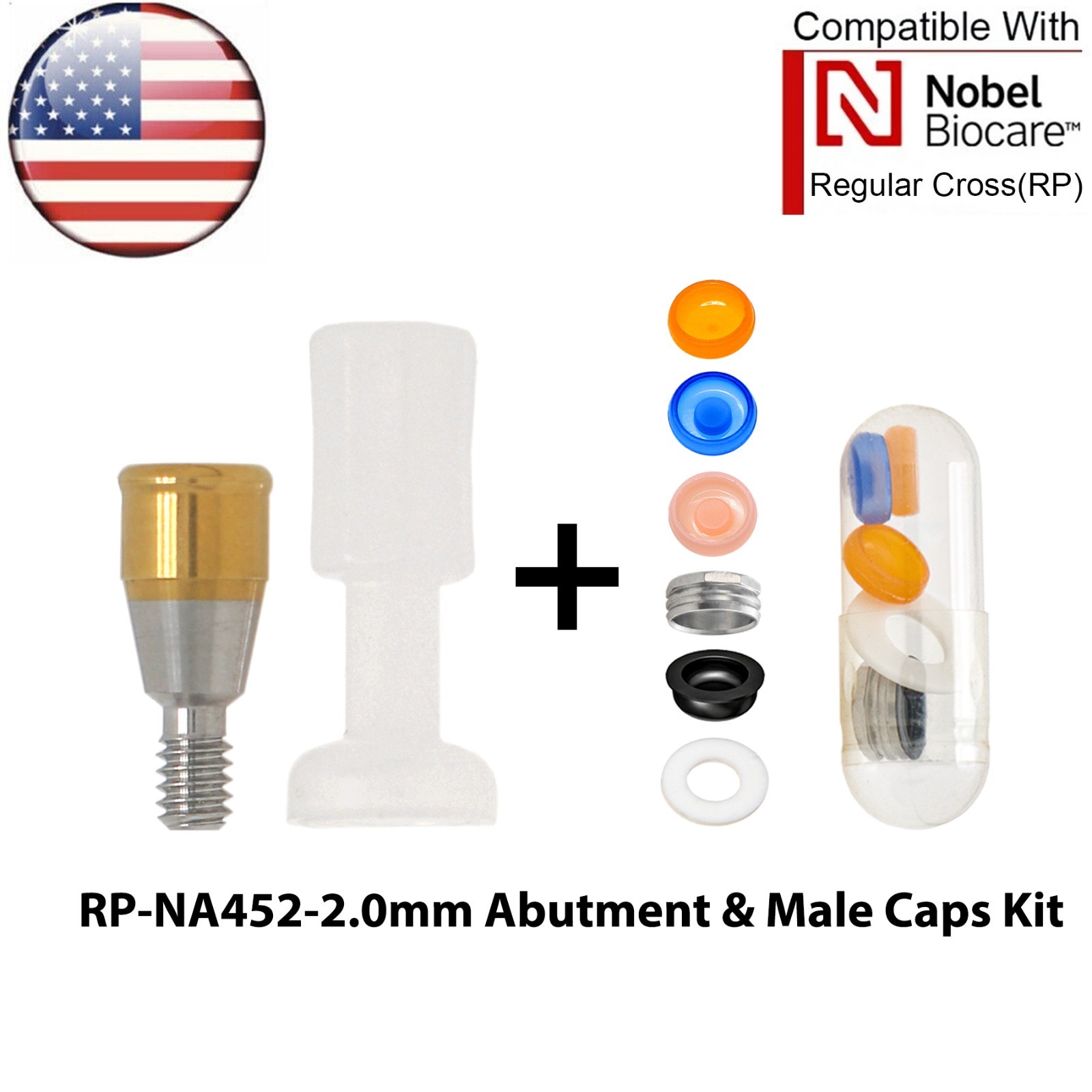 US Dental Overdenture Locator Abutment NP/RP & Male Caps Kit Fits Nobel Active