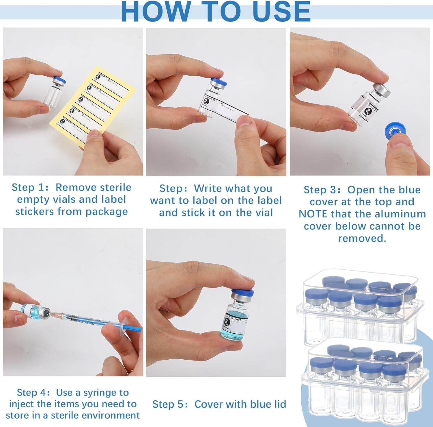 20 Pcs 2Ml Sealed Sterile Empty Vials with Self Healing Injection Port Glass Pen