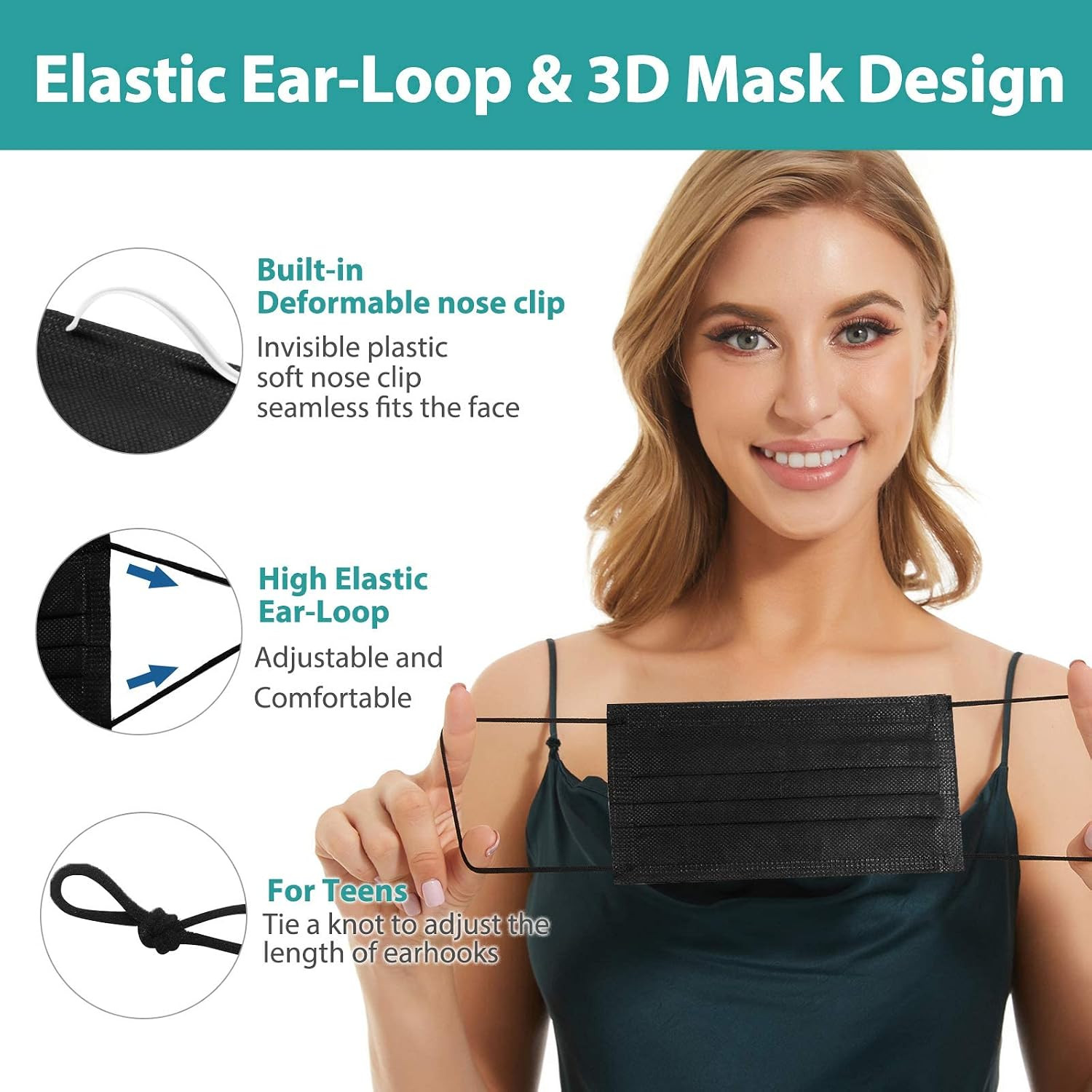 Disposable Mask 4 Layer 2023 Black Mask with White Inside, Breathable Single Use