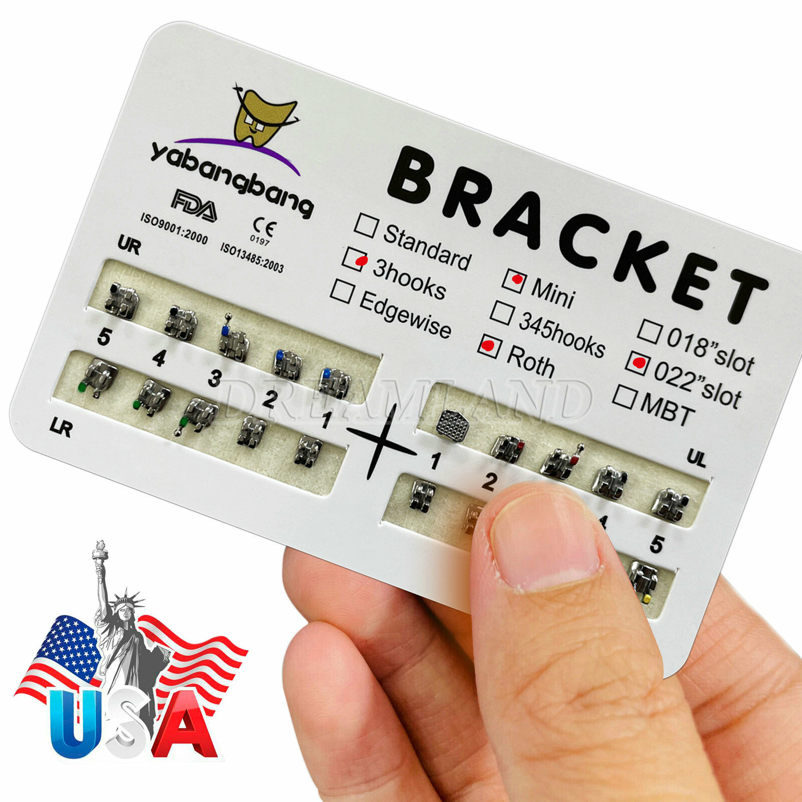 100 packs Dental Orthodontic Brackets Mini Roth 0.022 Slot 3hooks No.3