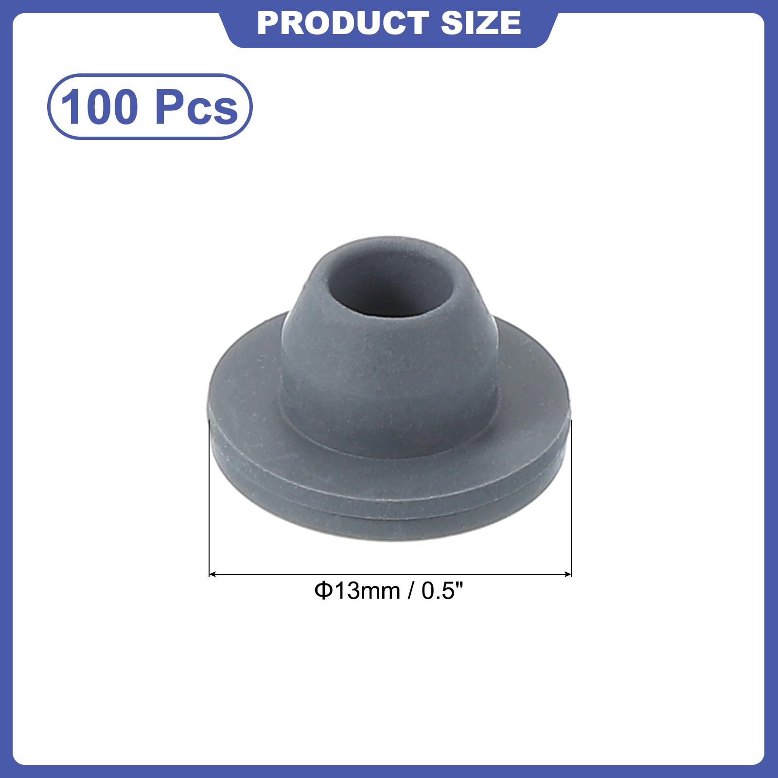 13mm Vial Rubber Stoppers, 100 Pack Mushroom Injection Ports Stopper, Gray