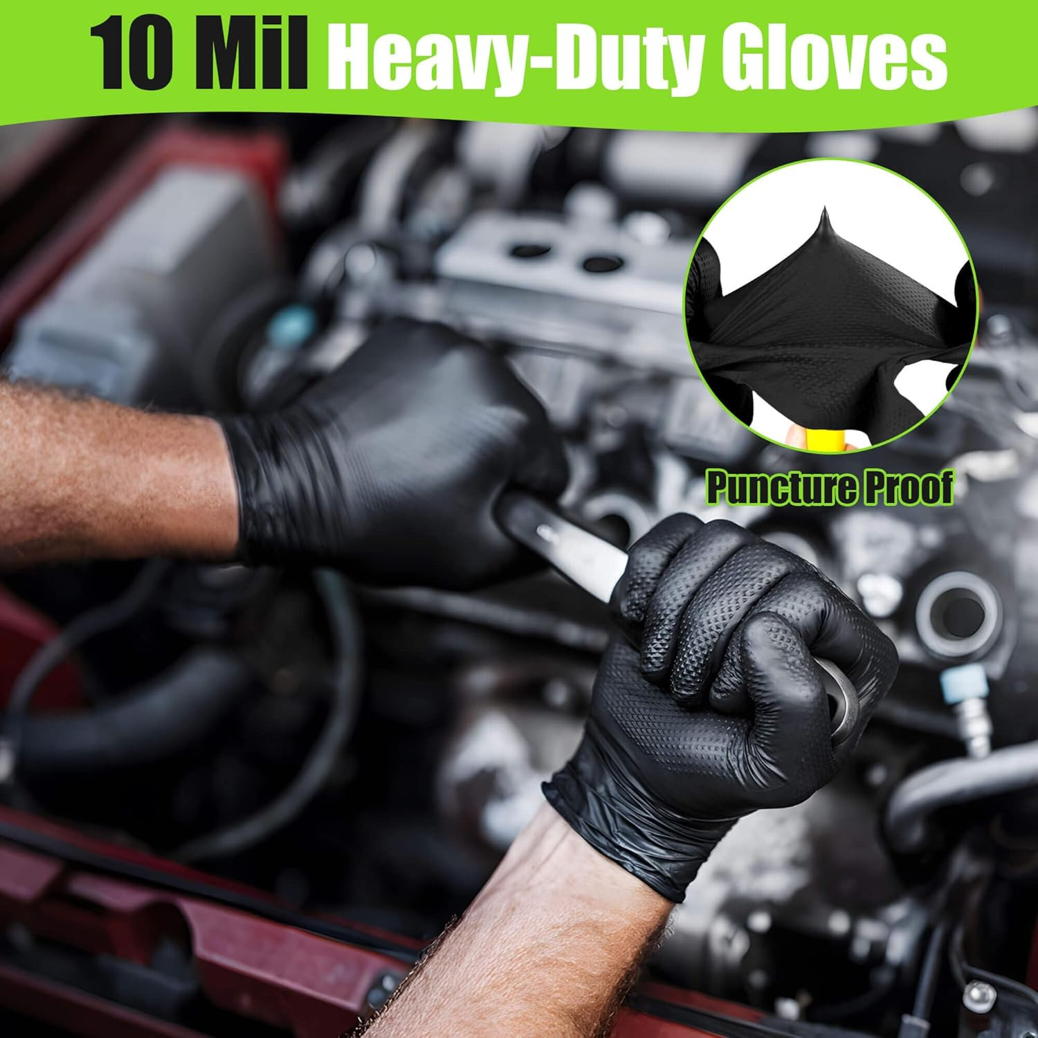 Black Nitrile Gloves 10 Mil, Heavy Duty Disposable Latex Free – Textured Grip fo