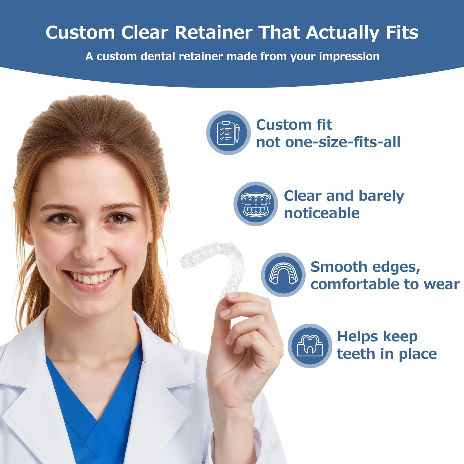 Custom Clear Retainers for Teeth, Upper & Lower Set – 1 Set,