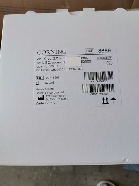 corning vial cryo 2.0 ml with lid new Bag of 50