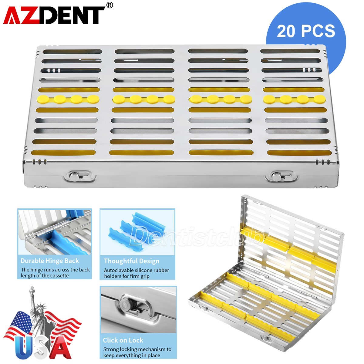 For 20 Instrument Dental Autoclavable Sterilization Cassette Metal Box Rack Tray
