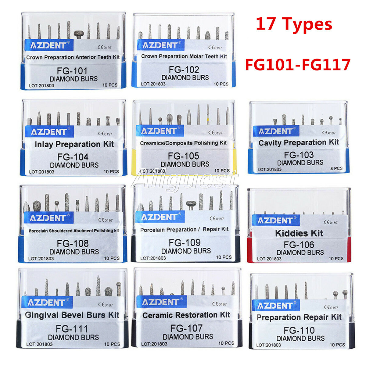AZDENT Dental FG Diamond Burs Composite/Polishing Kit for High Speed Handpiece