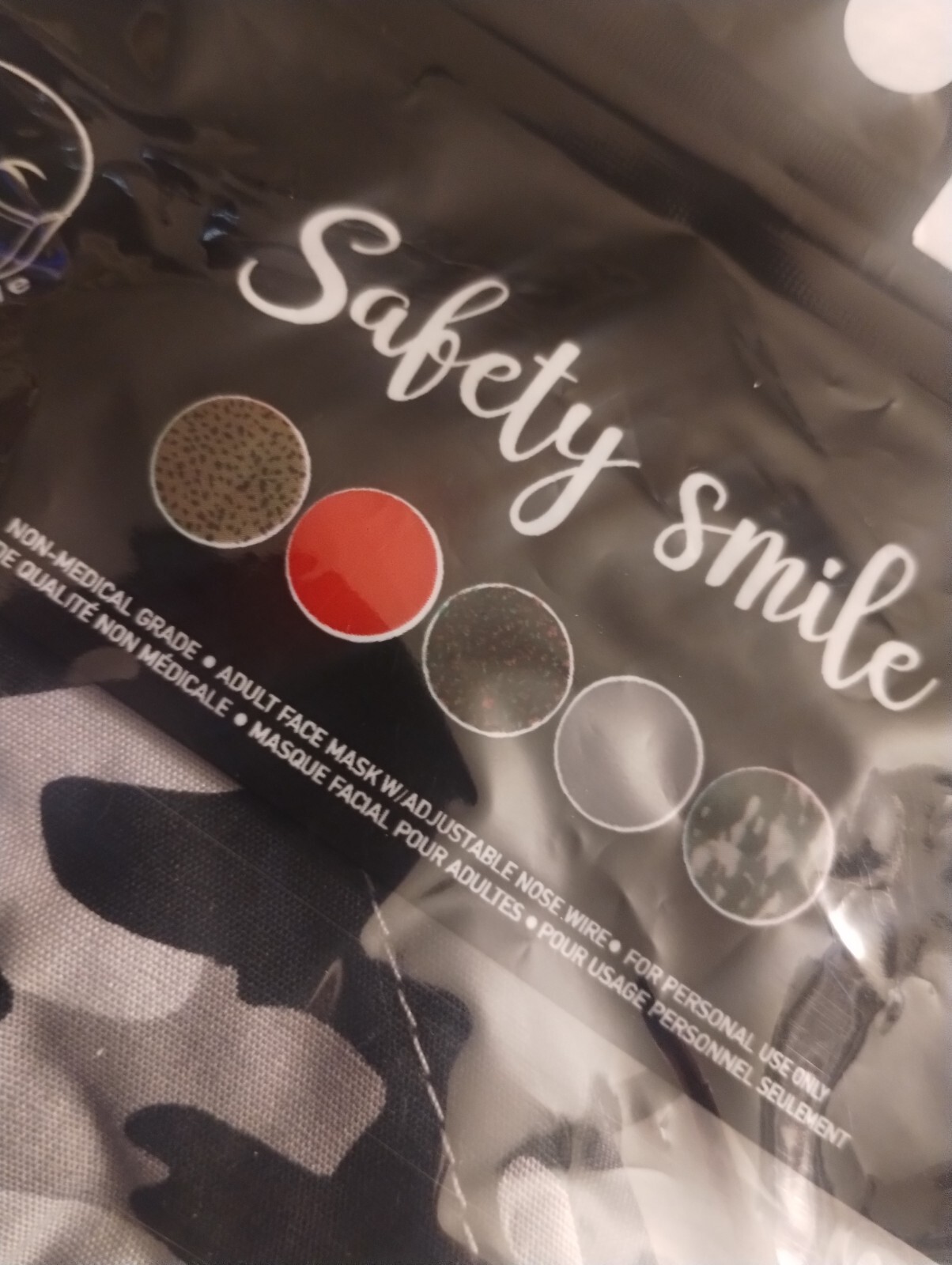 Safety Smile Reusable Face Masks qty#3 Non Medical Grade RED, BLACK & GREY CAMO