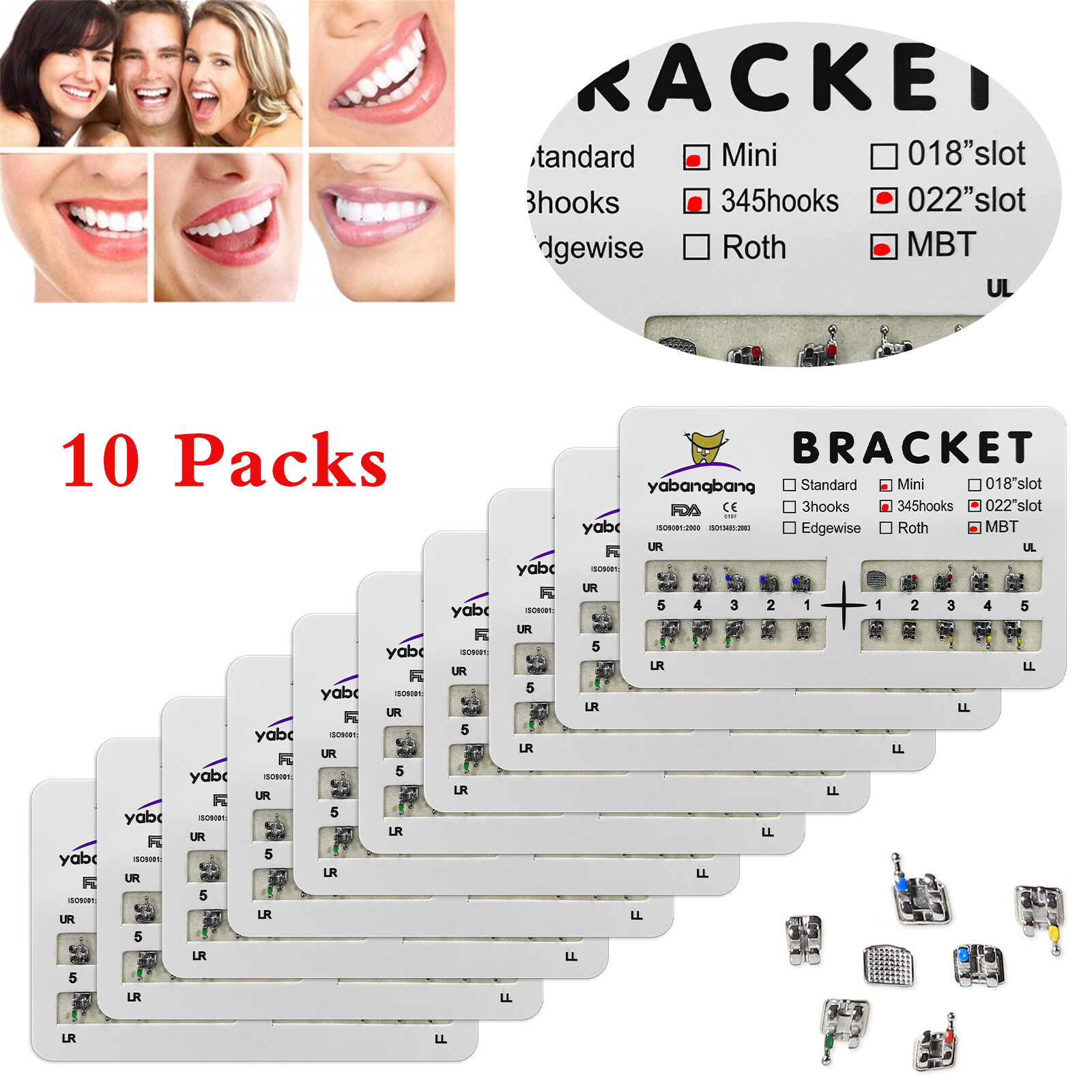 10 Packs/200pcs Metal Orthodontic Brackets Braces Mini Roth/MBT Slot.022 Soa