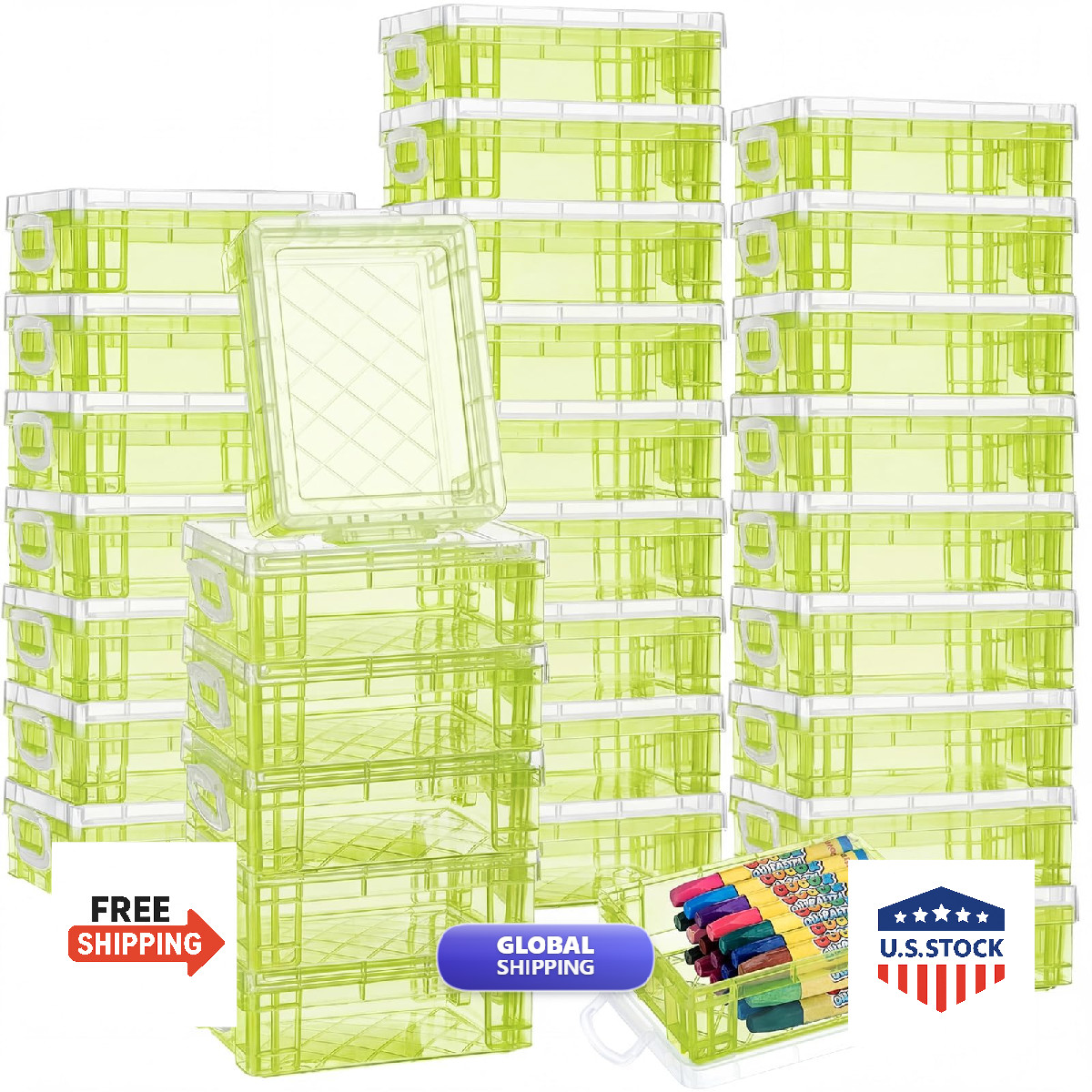 Suzile 32 Pcs Plastic Crayon Snap Lids Bulk Stackable Crayon Storage Pen Pencil