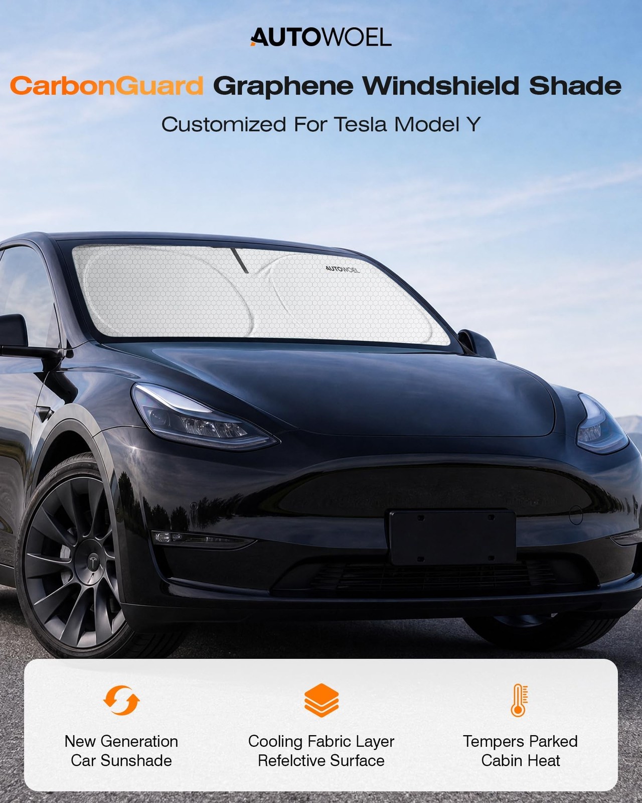 Graphene & Activated Carbon Windshield Sun Shade Foadable for Tesla Model 3/Y…