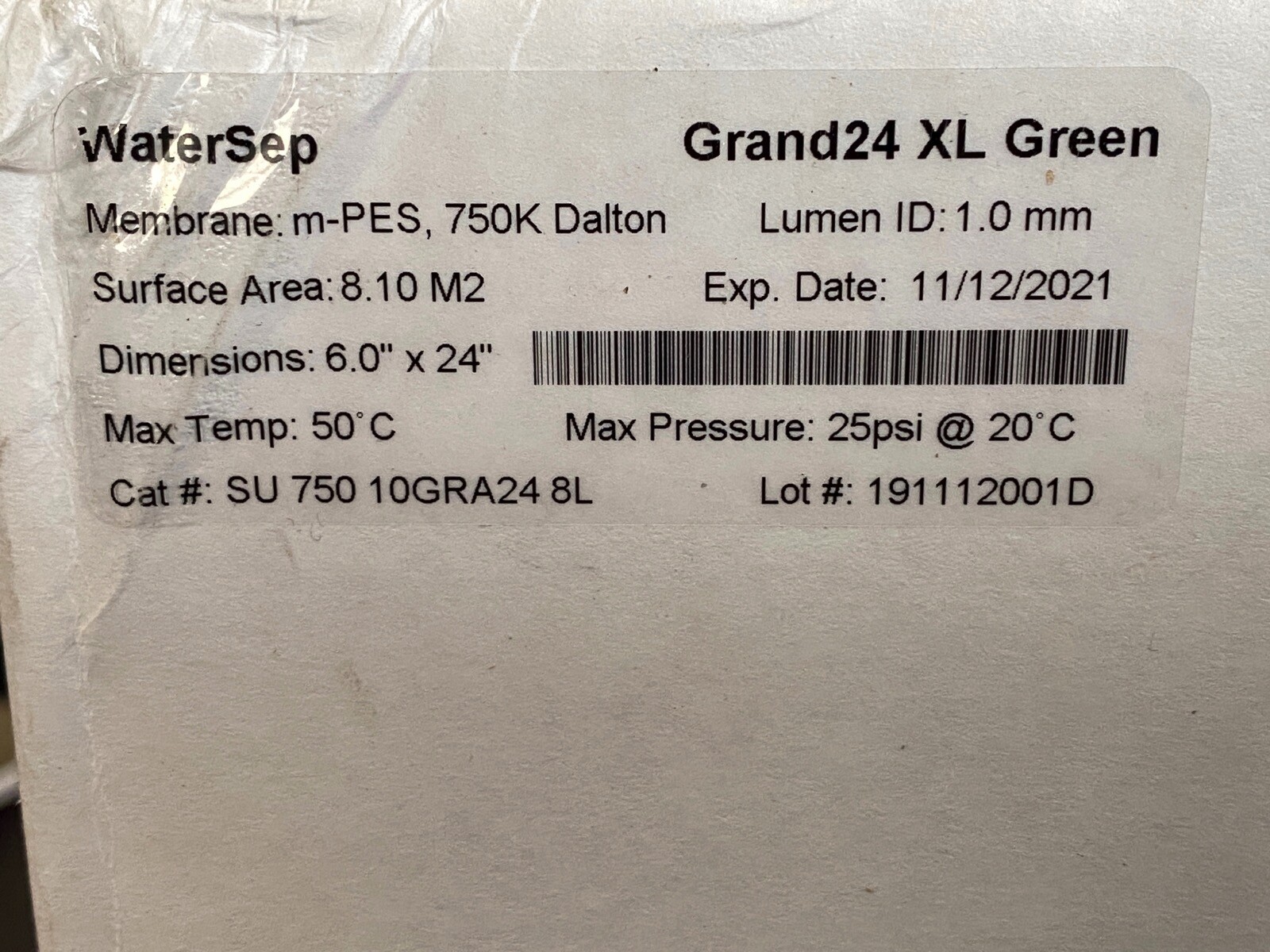 WATERSEP SARTORIUS Grand24 XL Green Hollow Fiber Filter 6×24″ SU-750-10GRA24-8L
