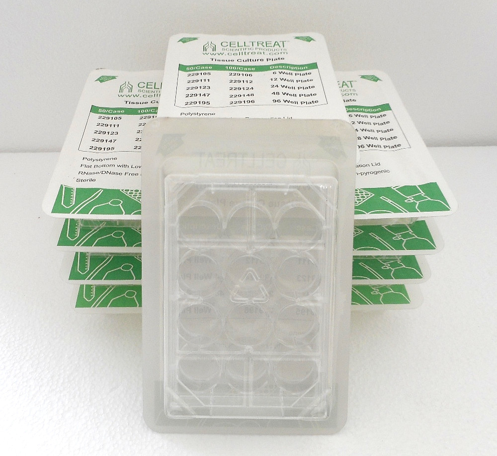 CellTreat Scientific Lot of 10 22911 Sterile Polystyrene 12 Well Plates New
