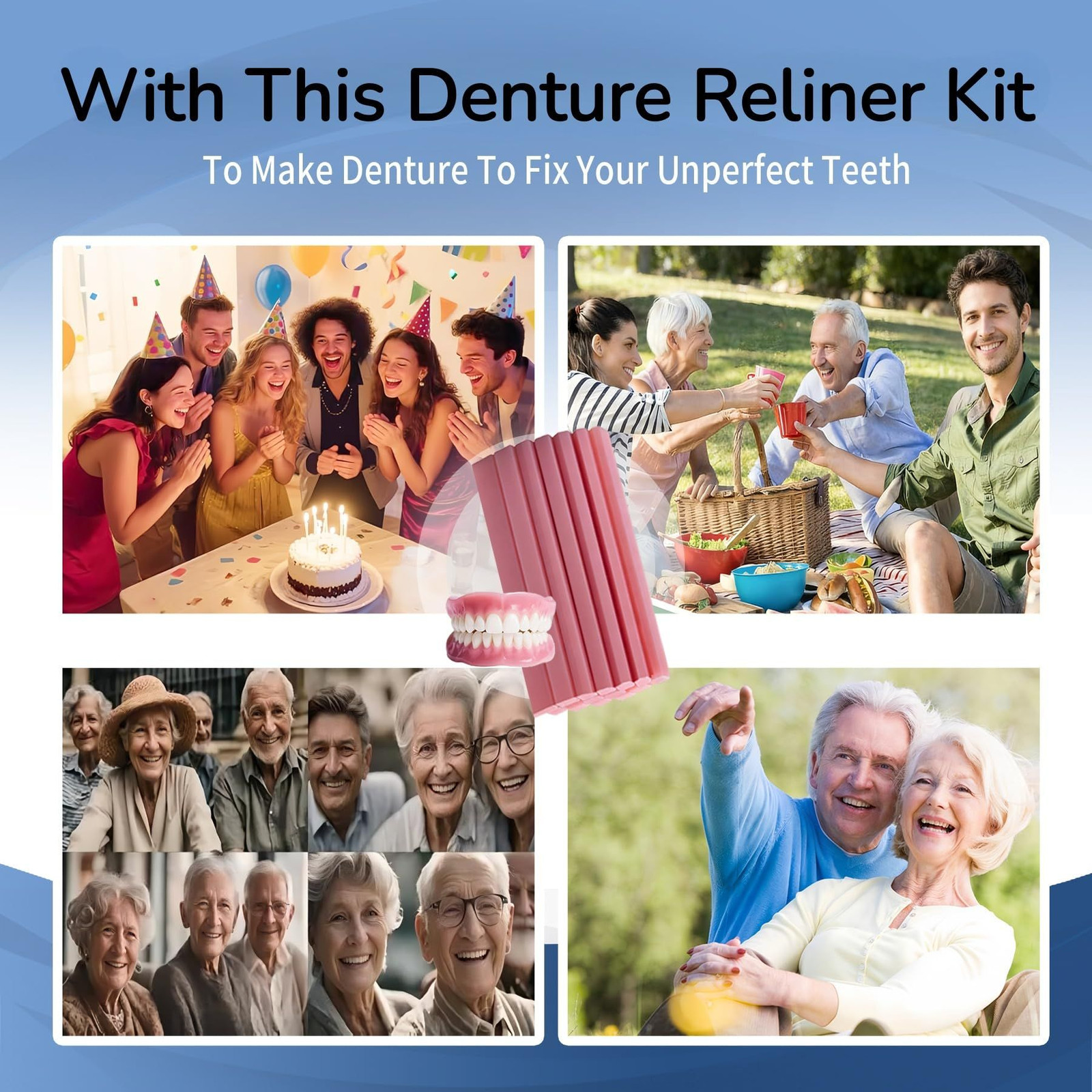 Upper & Lower Denture Reline Kit – Refit and Tighten Loose Dentures for Pink