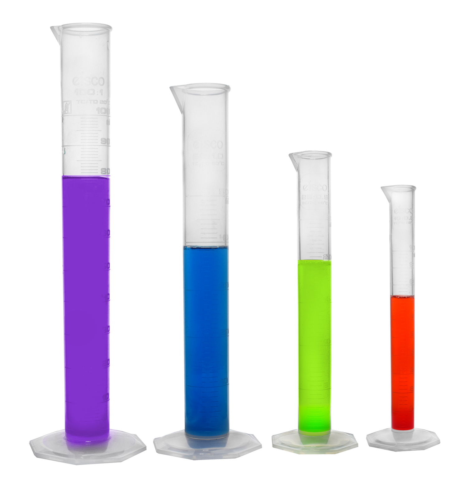 Eisco Labs Graduated Cylinder Set – 10ml, 25ml, 50ml & 100ml – Polypropylene