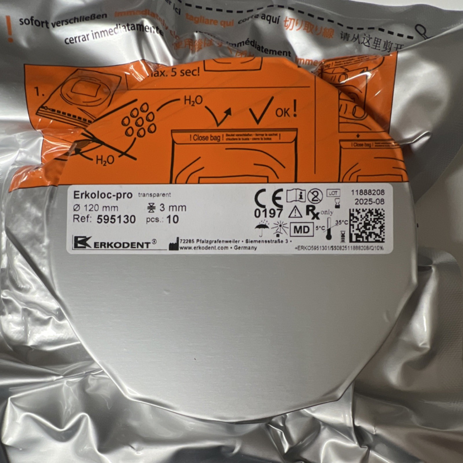 Erkodent Erkoloc-pro Transparent Thermoforming Discs 120mm x 3mm MPN 595130 (10)