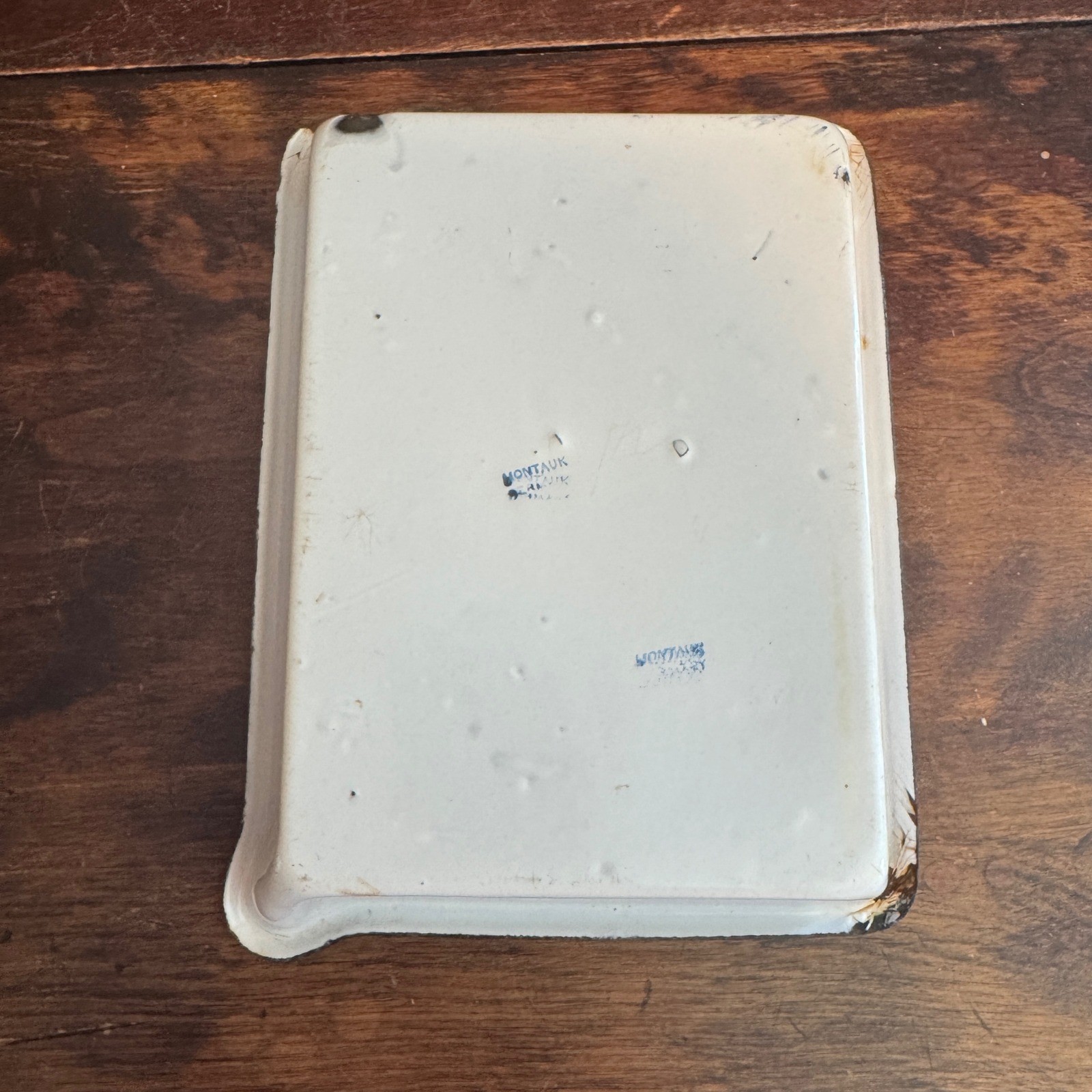 Vintage White Enamelware Tray Montauk Germany Medical Distressed
