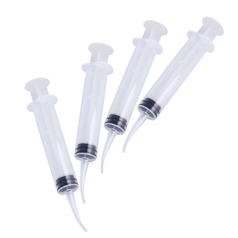 Dental Lab Disposable Plastic Curved Irrigation Syringes Measurement Tips 12ml