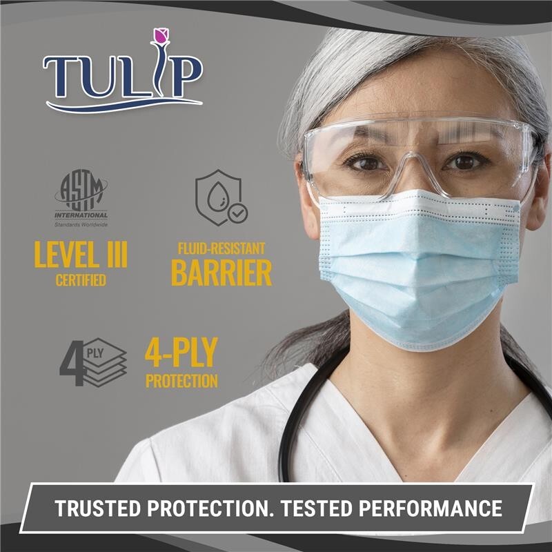 500 White ASTM Level 3 Face Masks 4-Ply Disposable Surgical Medical Shield Tulip