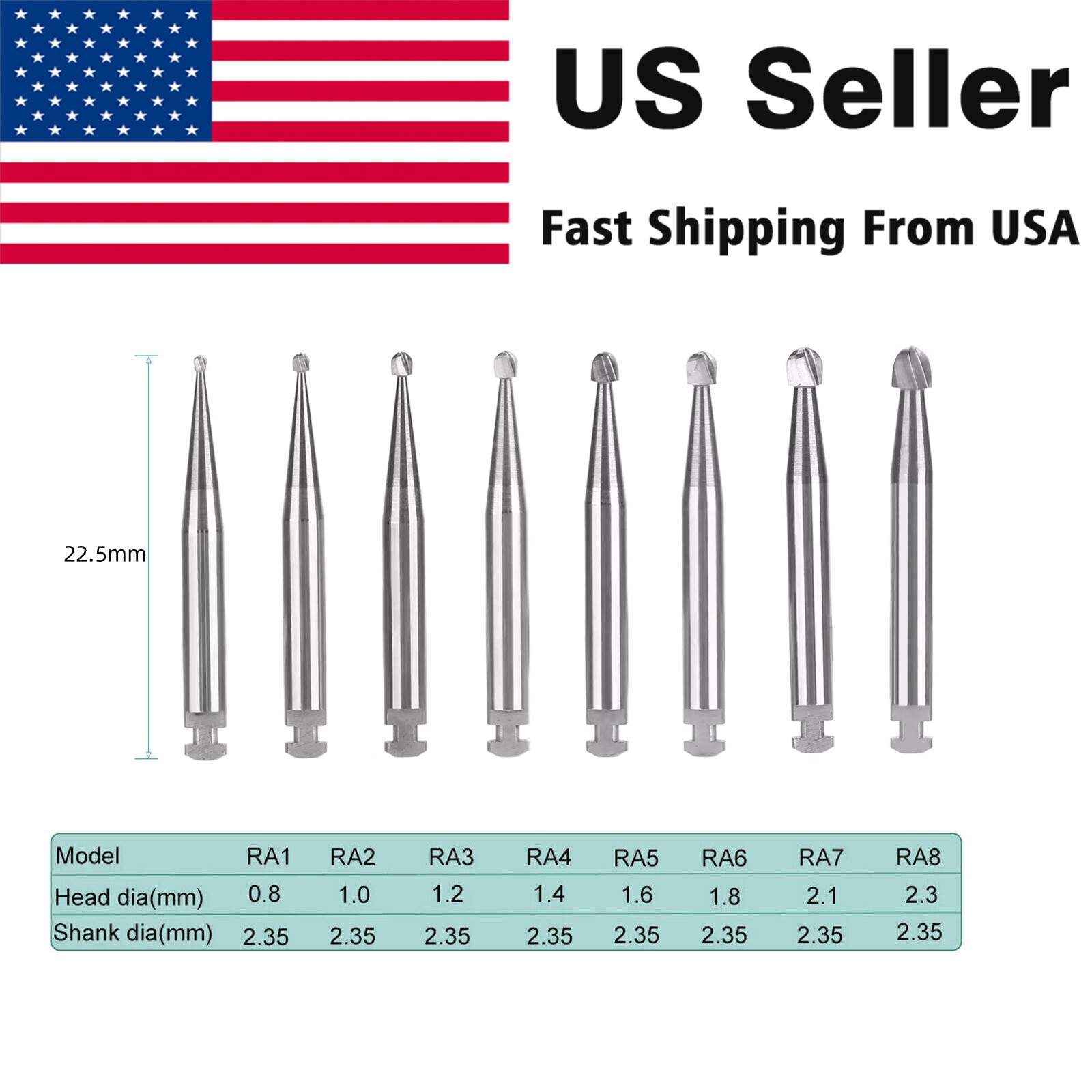 Carbide Round Latch Burs Surgical Burs RA Slow Speed Long 22.5mm Dental