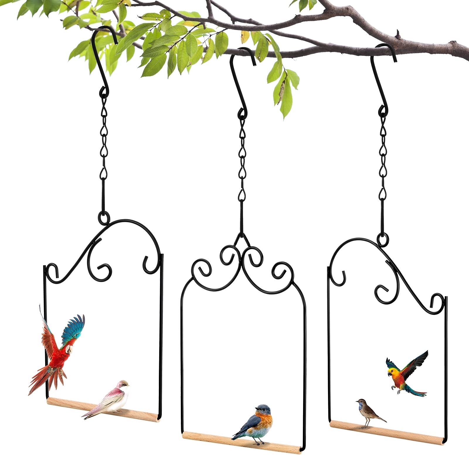 3 Pack Metal Frame Hummingbird Swing Perches for Hanging Outdoor Lawn Patio