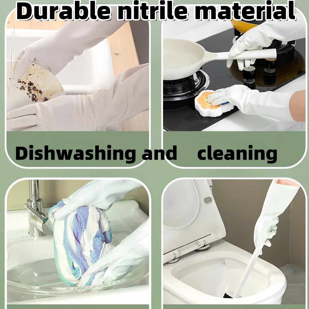 White Nitrile Rubber Gloves Large,Long Sleeve Thickened Reusable,18inch House…
