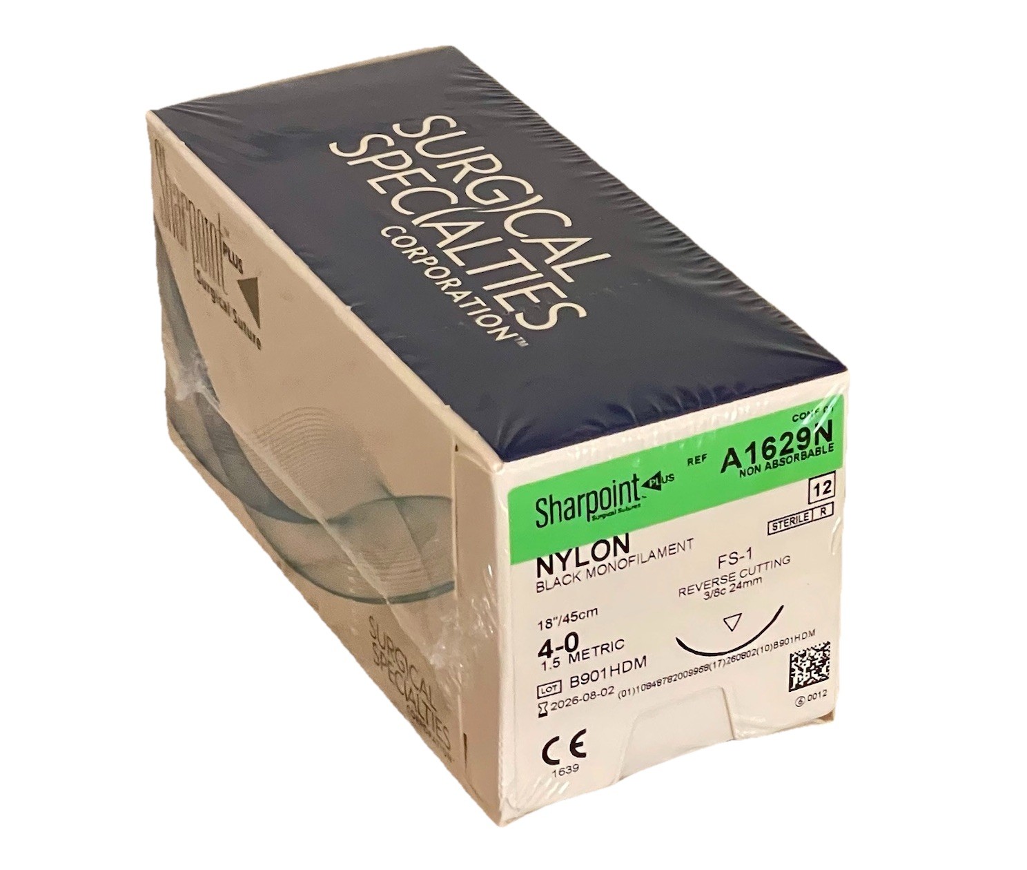 Sharpoint 4-0 Nylon Sutures A1629N FS-1 Reverse Cutting 24mm 3/8c Exp Aug 2026