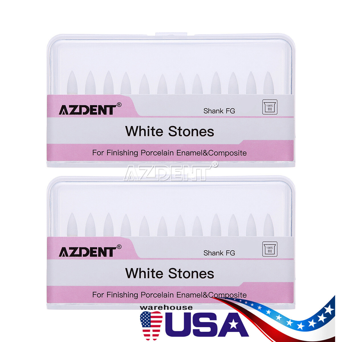 10 Packs AZDENT Dental FG Polishing Burs White Stone Flame Mounted Abrasion Burs