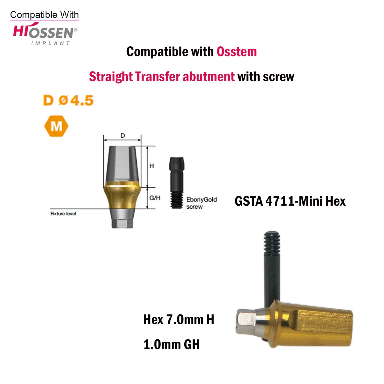 US Dental Straight Transfer Abutment Mini/Regular 1-6.0mm for Osstem Hiossen TS