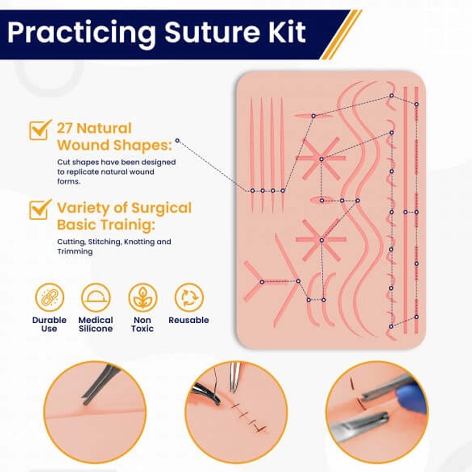 New Medical Skin Suture Practice Silicone Pad Wound Simulated For Training Kit