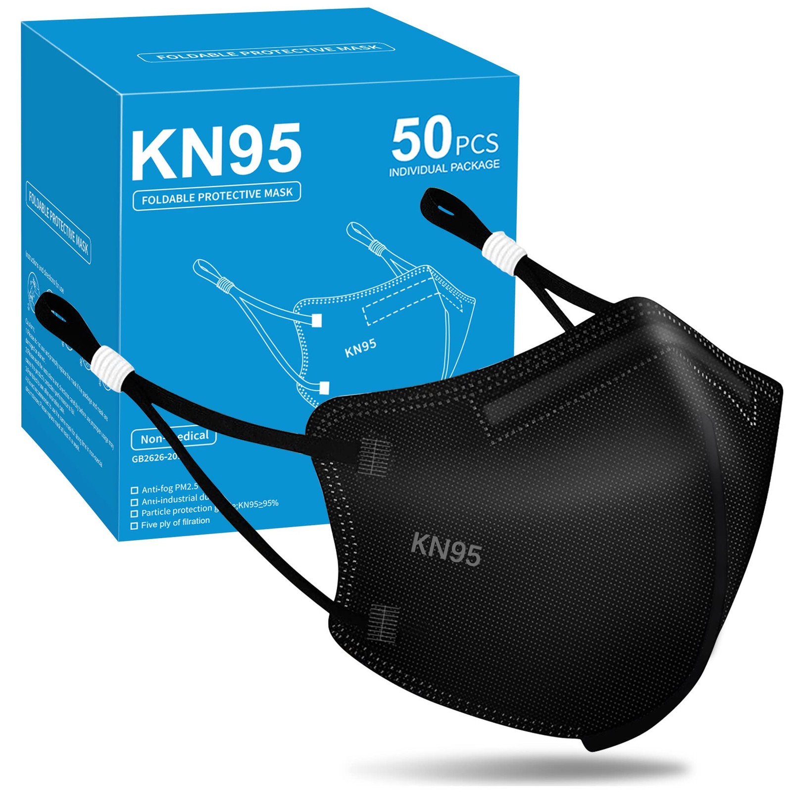 Funight Kids KN95 Masks for Children, 1 Count (Pack of 50), Kid-50 Pack-black