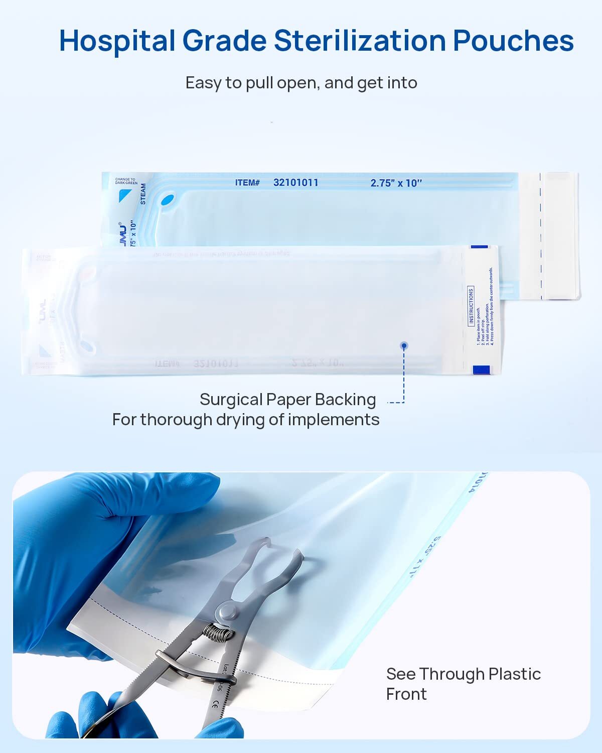 1000PCS JMU Dental Self Sealing Sterilization Pouches w/Indicator Sterilizer Bag