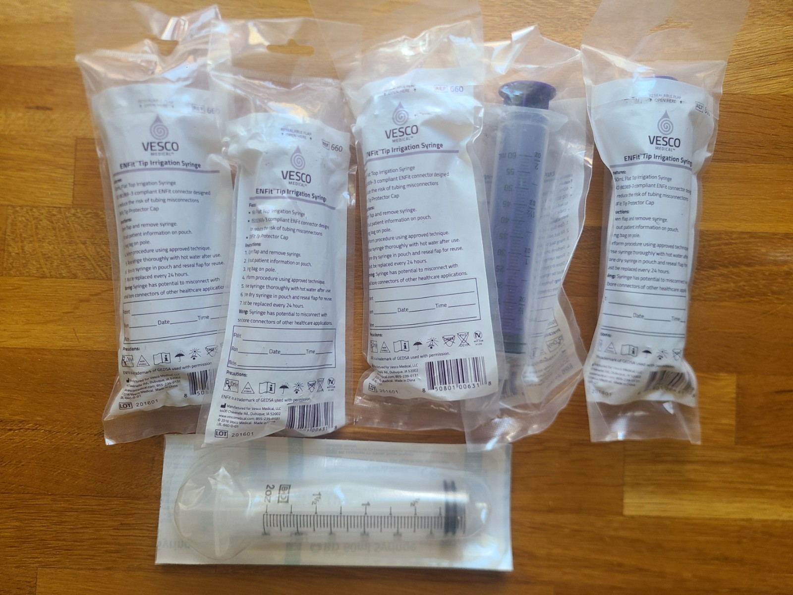 Vesco Medical 60mL ENFit Tip Syringes- Pack of 5 and 1 BD 60ml